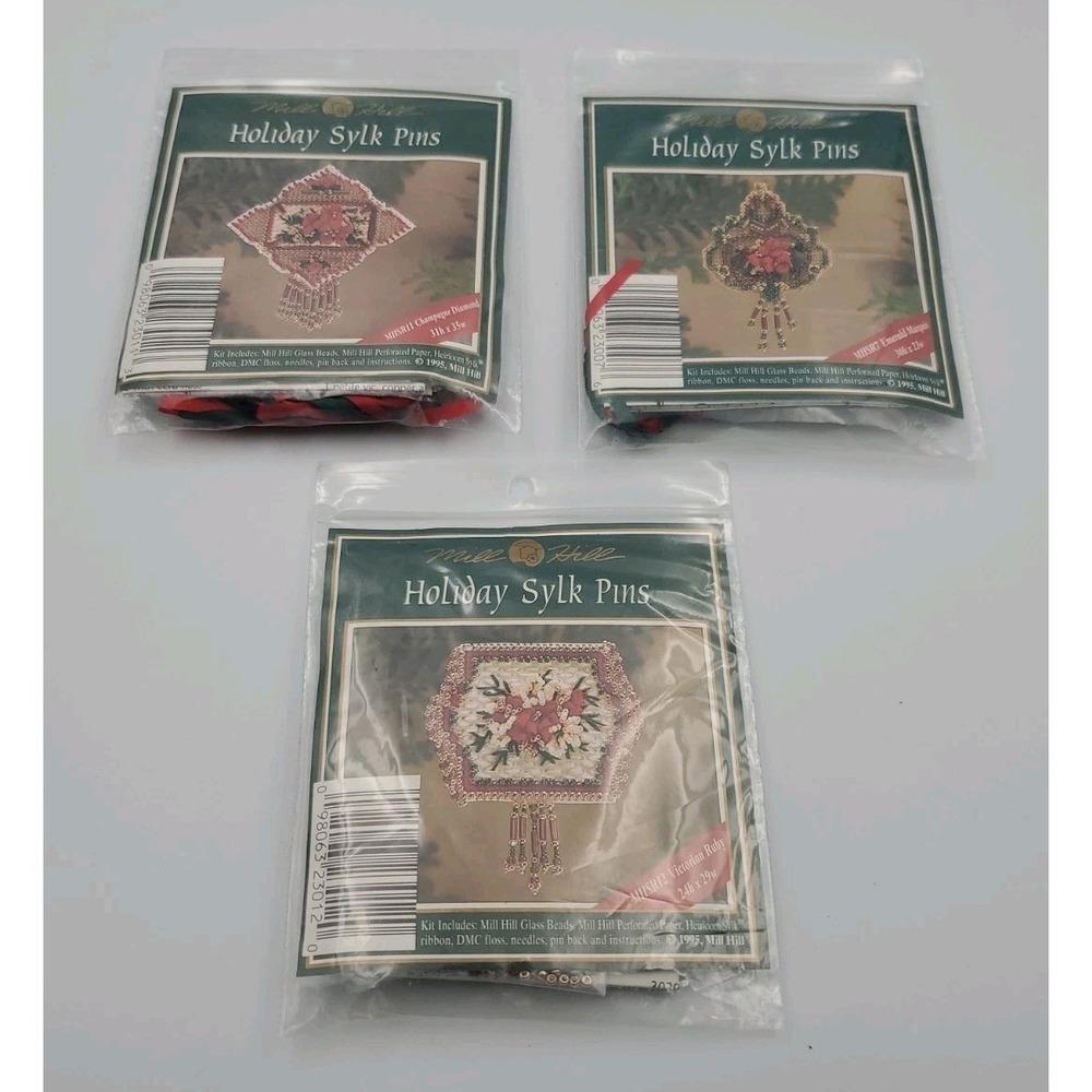 Mill Hill Holiday Sylk Pins LOT Champagne Diamond Emerald Marquis Victorian Ruby